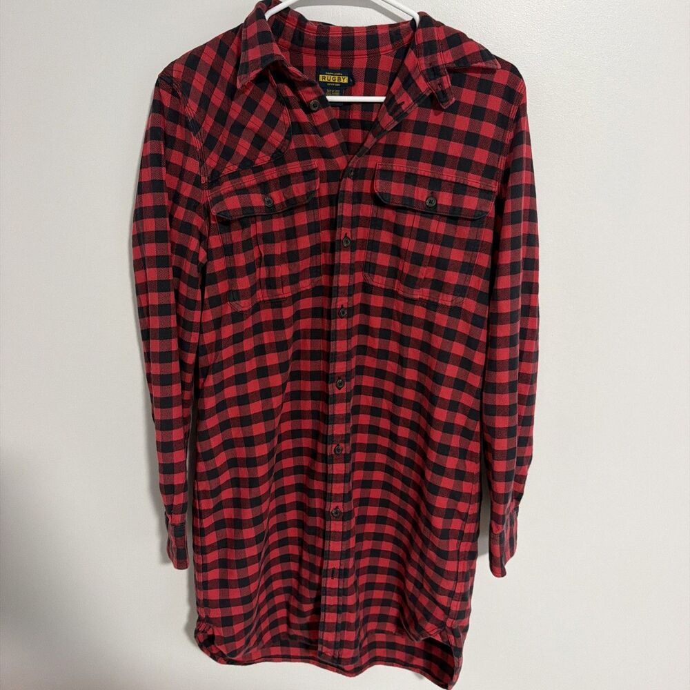 Ralph Lauren Rugby Shirt Mens L Tall Red Flannel Plaid Long Sleeve Button down